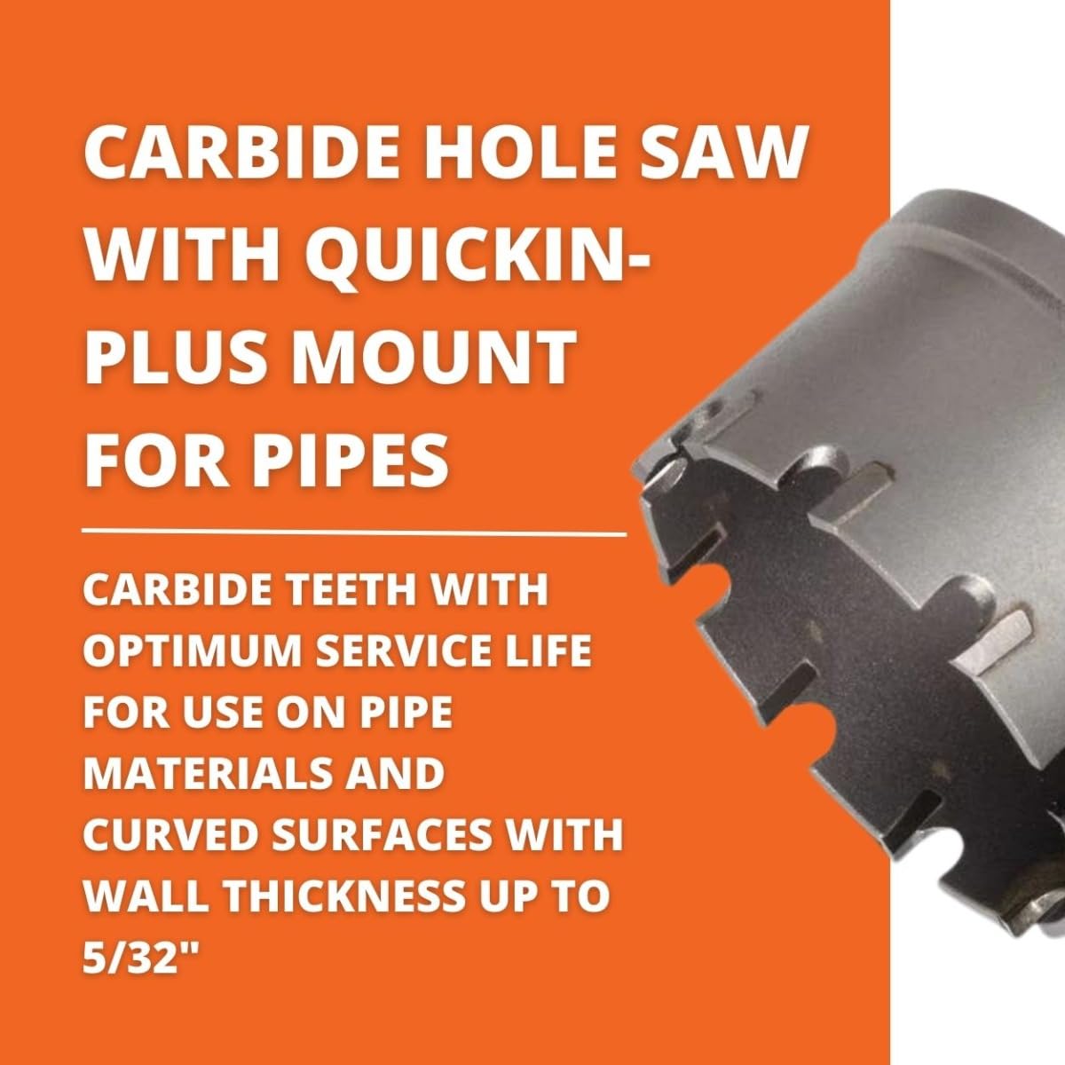 Fein Carbide Hole Saw with QuickIn Plus Mount - Precision Cutting on Pipes & Curved Surfaces with Wall Thickness up to 5/32', 1/8' Cutting Depth, 1-7/16' Bore Diameter - 63131614010
