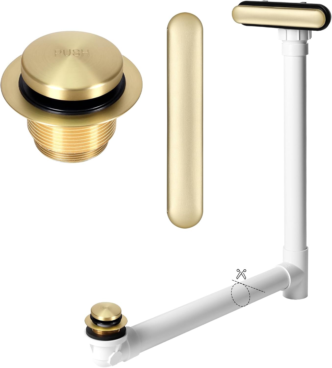 Slotted Overflow Bath Drain with Toe-Tap Stopper, Compatible with Kohler Elevance/Archer/Underscore/Rêve/Parity Baths and whirlpools, Easy Installation, Slotted Overflow Bath Drain