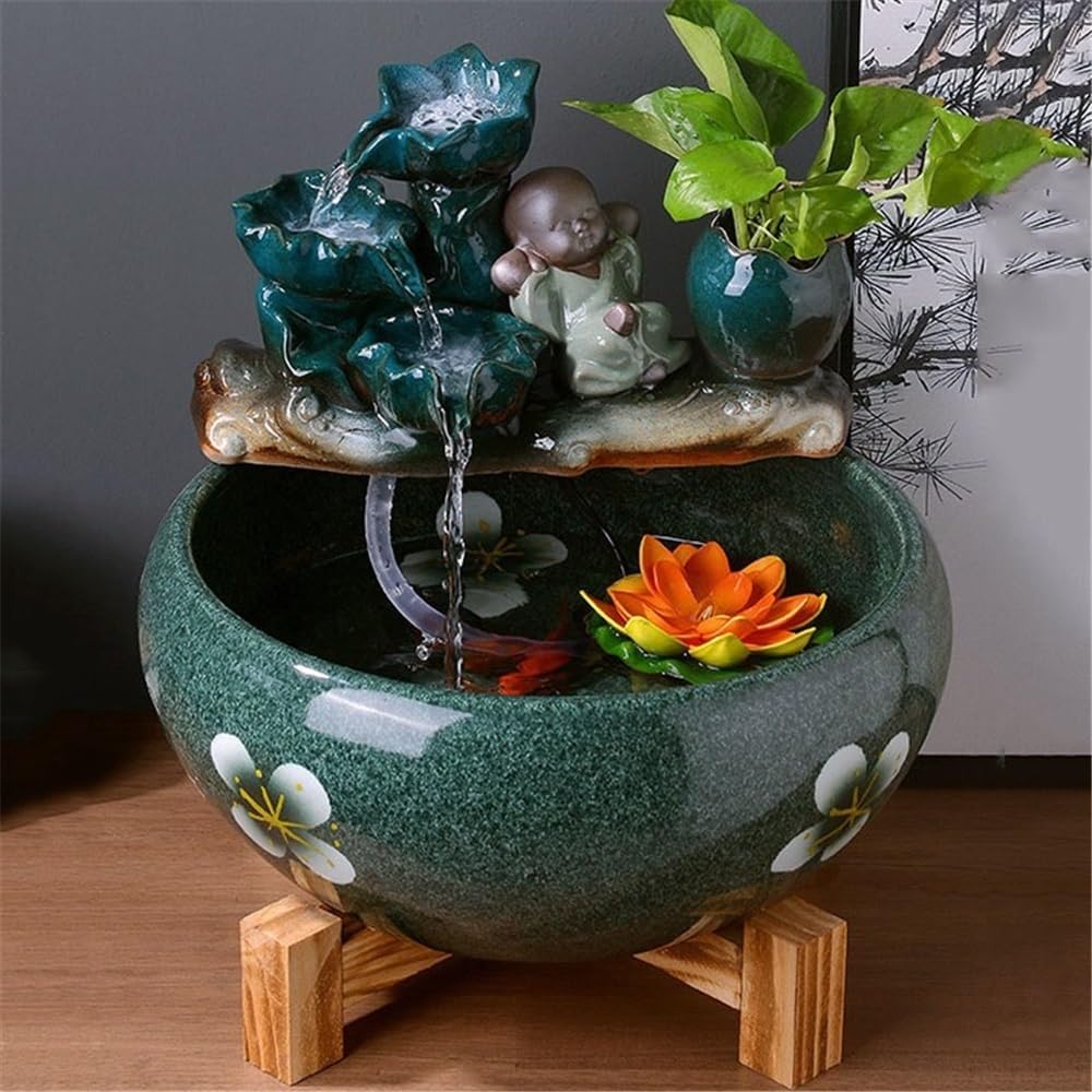Tabletop Ceramic Fish Tank Circulating Water Flow Ornament Indoor Tabletop Fountain Decor(XL)