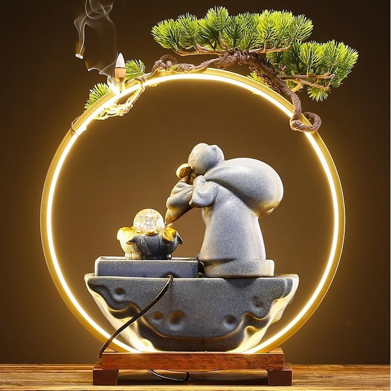 GUERNSEY Tabletop Fountain Tabletop Fountain Flowing Water to Make Money Ornaments Desk Living Room Entrance Chinese Fountain Backflow Fragrance Desktop Fountain Indoor Fountain