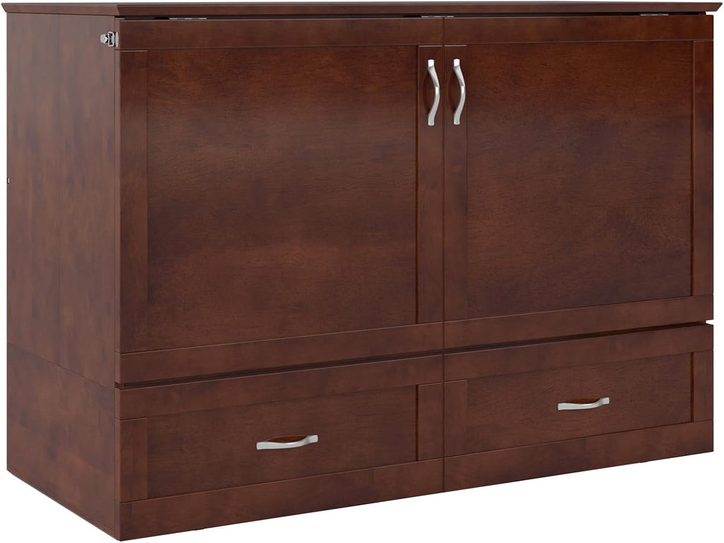 AFI Hamilton Full Murphy Bed Chest with Mattress, Storage, and Built-in Charger in Walnut