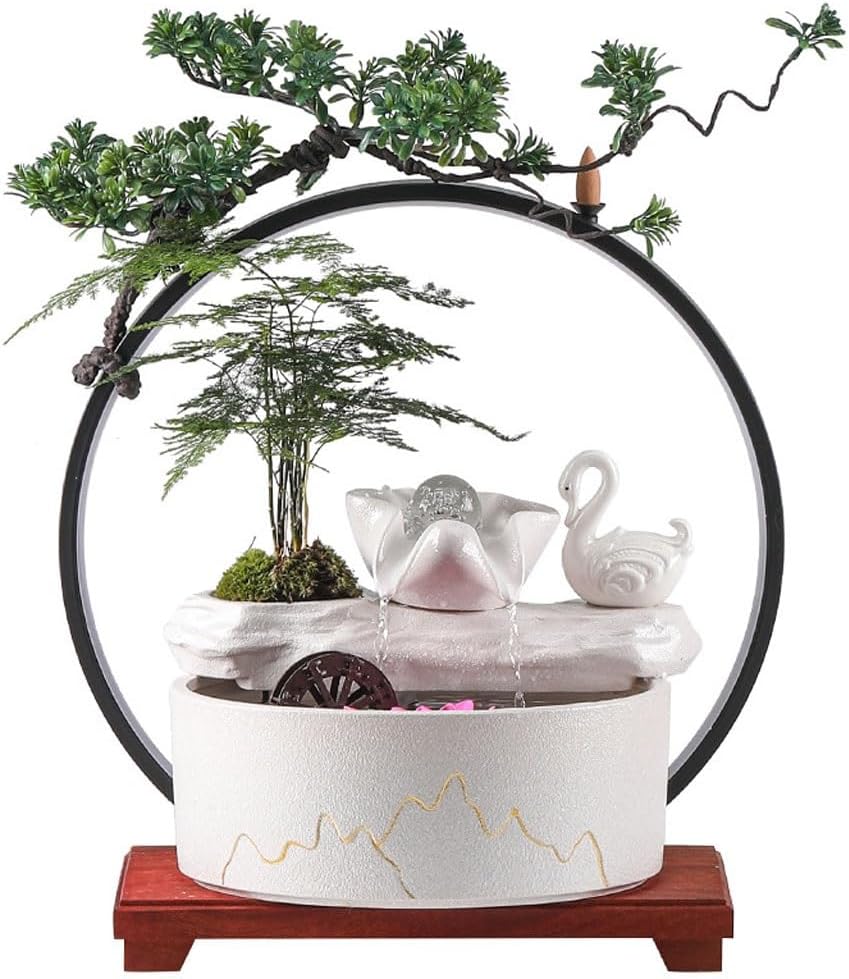 GUERNSEY Tabletop Fountain Tabletop Fountains Chinese-Style Ceramic Water Ornaments Home Living Room Desktop Decoration Fountain Tea Room Tea Table Fountain Ornaments Indoor Fountain