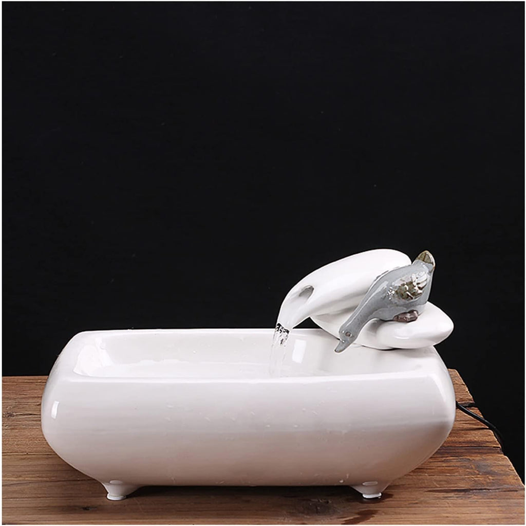 GRFIT Indoor Fountain White Ceramic Tabletop Fountain, Rectangular Ceramic Basin, Water Fountain for Indoor, for Home and Office Decoration Table Fountain