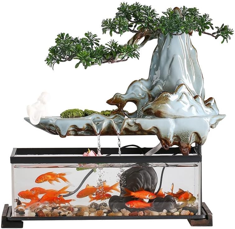 GUERNSEY Tabletop Fountain Tabletop Fountain Chinese Style Flowing Water Ornaments Landscape Fish Tank Living Room Small Fountain Waterfall Office Creative Decoration Indoor Fountain