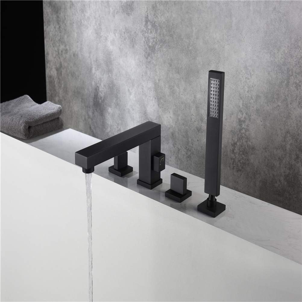 Bathtub Faucet with Shower, Brass Black/Chrome/Gold Bathroom Shower Faucets Set Deck Mount Bathtub Faucet Set Hot Cold Bathroom Shower Bathtub Taps Kit,Black