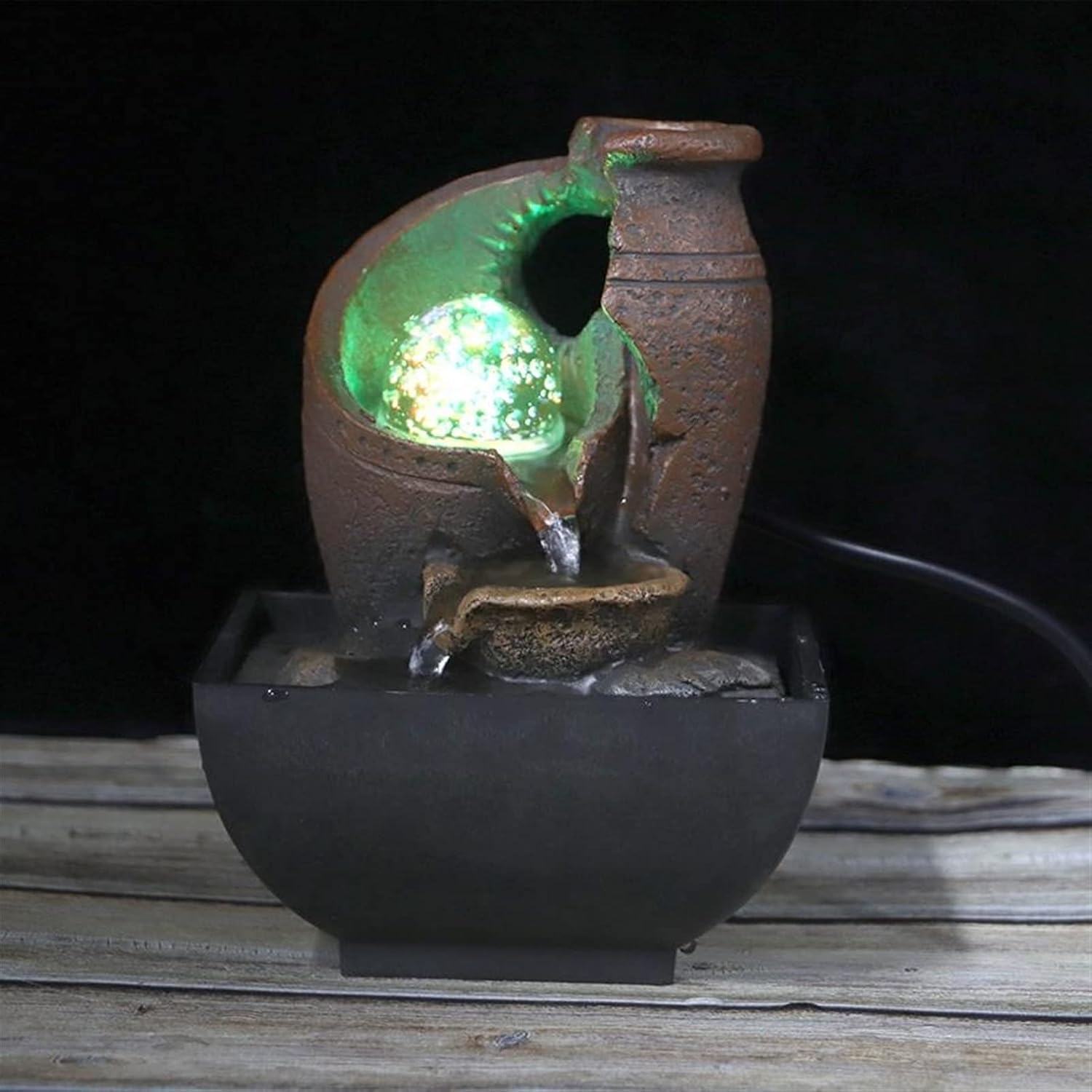 KaijunShop Vintage Tabletop Fountain with LED Light - Indoor Waterfall Decor & Feng Shui Ornament for Home - 5.1x5.1x7.1 in Decorative Water Feature