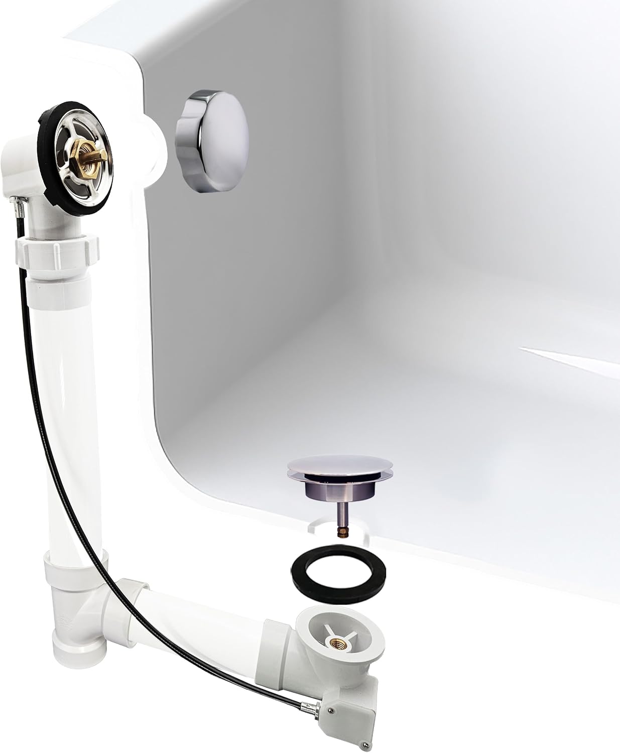 Westbrass A50P35BJ-26 1-1/2' Sch. 40 PVC 35' Cable Driven Bath Waste Kit with Ball Joint Head and Brass Trim Drain Kit, Polished Chrome