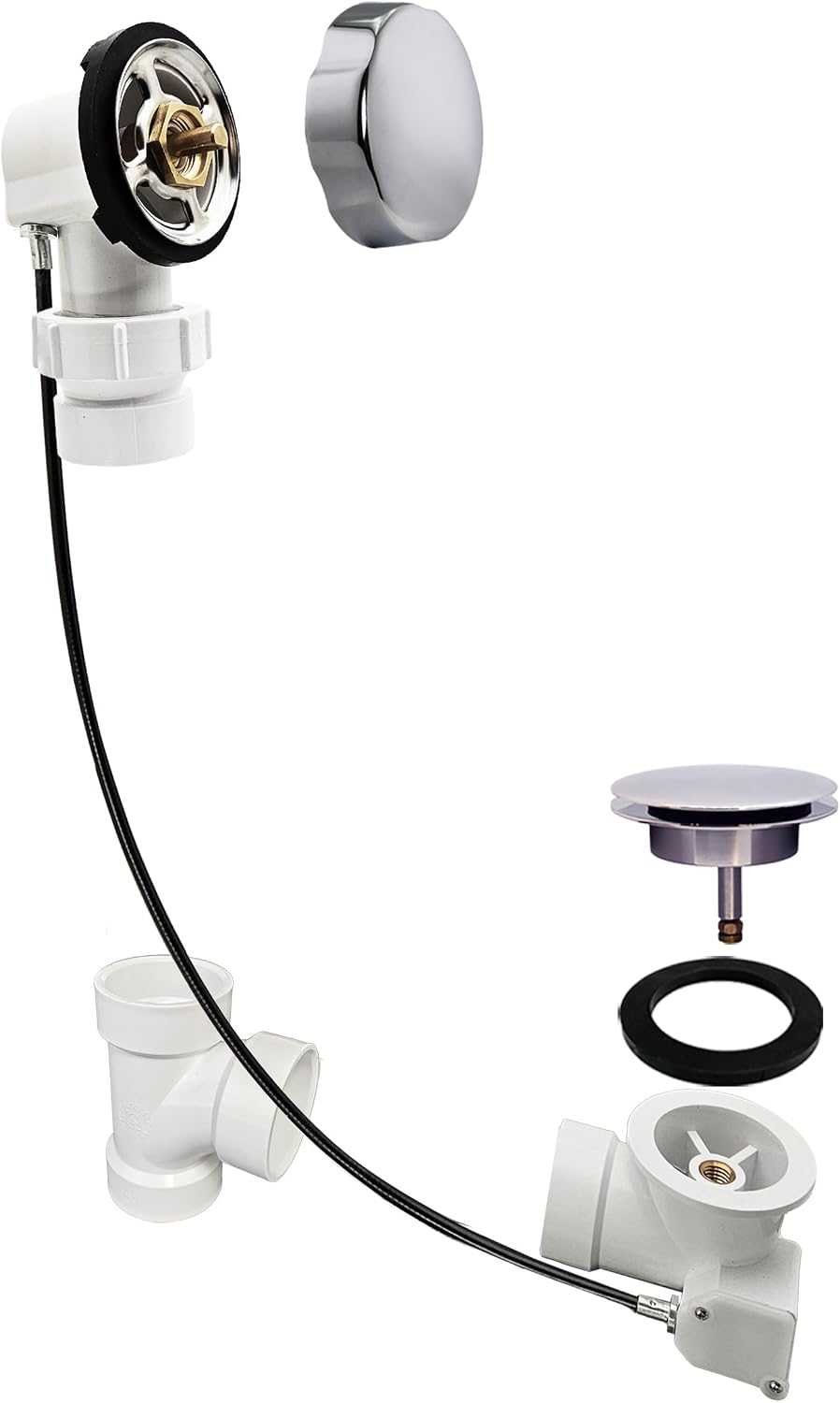 Westbrass A50P35BJ-26 1-1/2' Sch. 40 PVC 35' Cable Driven Bath Waste Kit with Ball Joint Head and Brass Trim Drain Kit, Polished Chrome