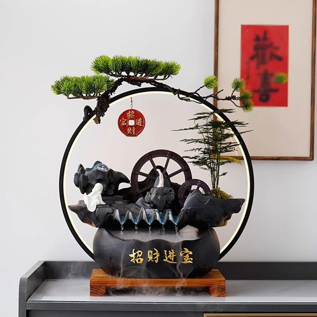 GUERNSEY Tabletop Fountain Chinese Style Water Circulation Ornaments Living Room Waterwheel Circulating Water Ornaments Study Desk Fountain Indoor Waterfall Feature Indoor Fountain