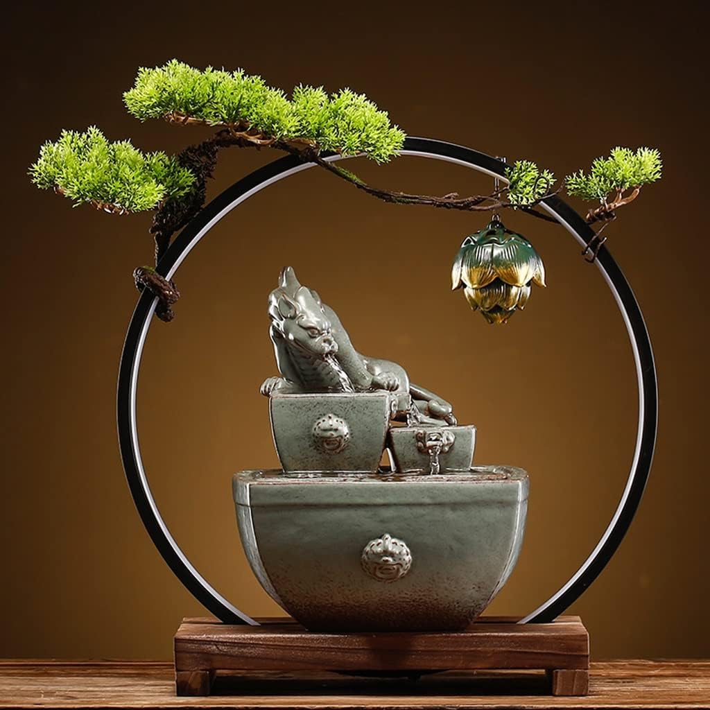 Tabletop Indoor Water Fountain Tabletop Fountain with LED Light, Indoor Water Fountain Decor Tabletop Relaxation Waterfall Feature for Home Office Decor Natural Waterfall for Home Décor