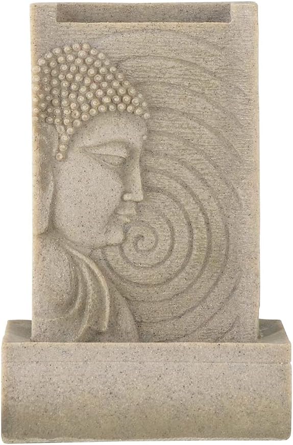 9x6.5x14 Indoor Buddha Water Fountain, Polyresin Tabletop Fountain with LED Light