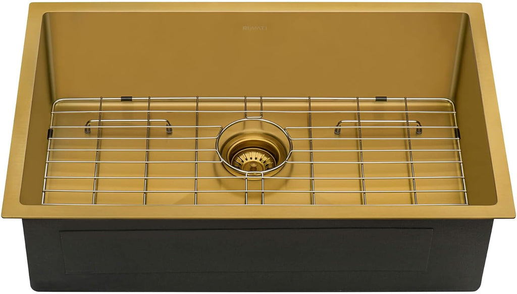 Ruvati 27-inch Undermount Satin Brass Matte Gold Stainless Steel Kitchen Sink 16 Gauge Single Bowl - RVH6127GG