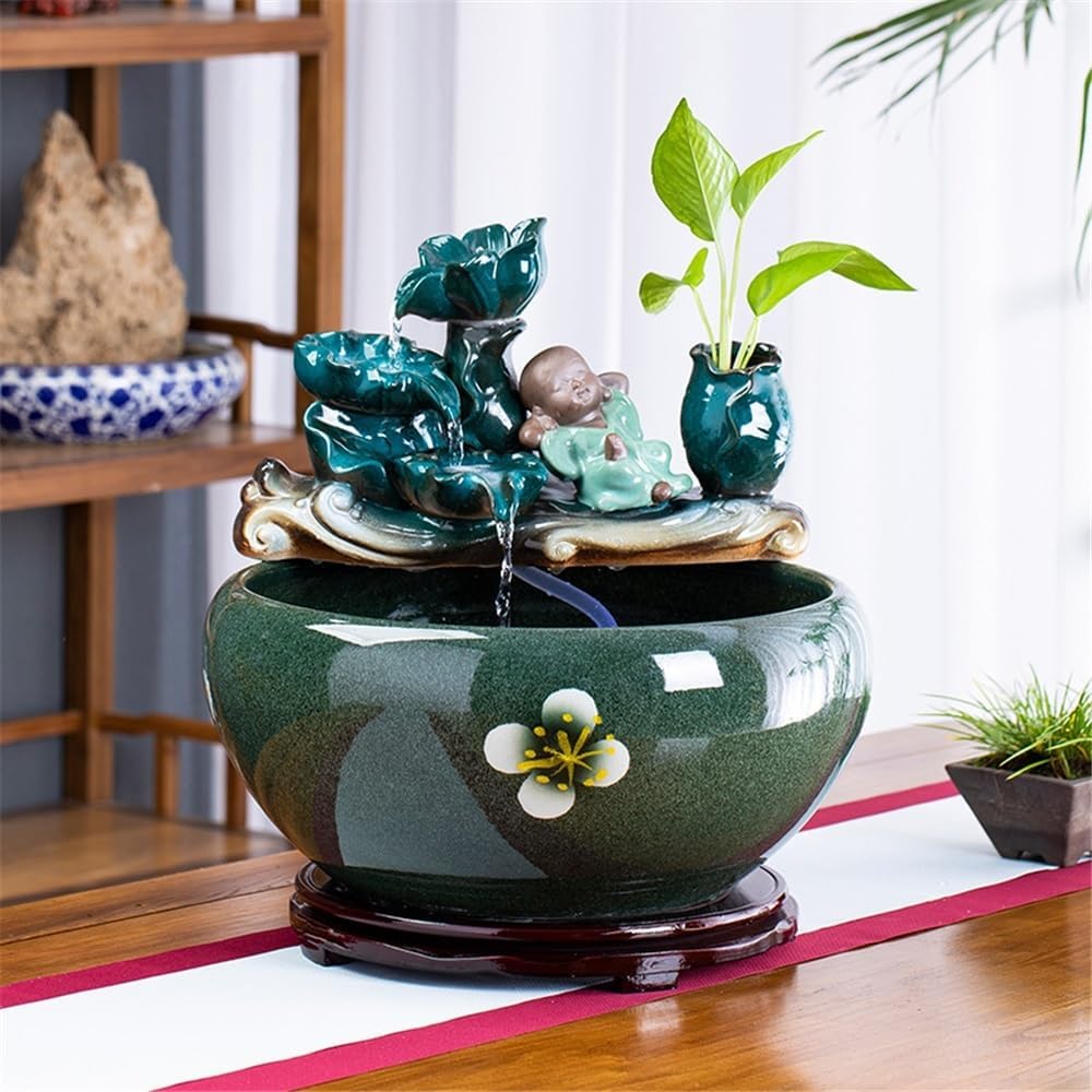 Tabletop Ceramic Fish Tank Tabletop Fountain for Indoor and Home Decoration Table Desk Office Patio Decor(Medium)