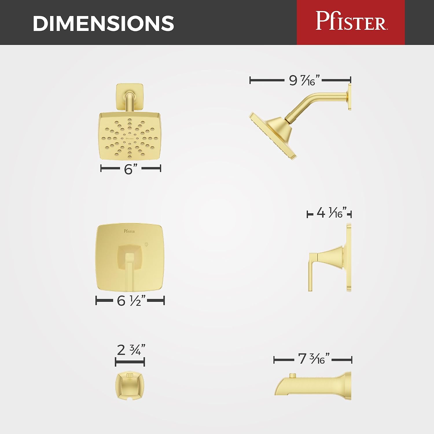 Pfister Vaneri Tub and Shower Faucet Set with Valve Single Handle Brushed Gold Finish Complete Trim Kit Push Button Diverter WaterSense Certified Bathroom Fixtures 8P8WS2VRISBG