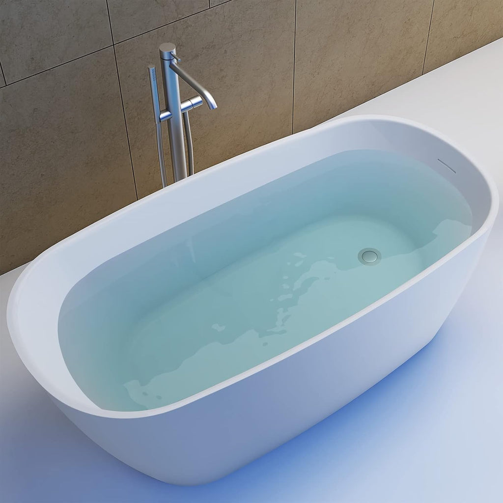 59' Acrylic Freestanding Bathtub, Single Slipper Free Standing Tub, Soaking Tub with Integrated Slotted Overflow, Toe-Tap Chrome Drain, cUPC Certified, Glossy White