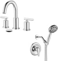 gotonovo 3 Hole 2 Handles Lavatory Basin Bathroom Sink Faucet with Pop Up Drain with Single-Handle Shower Faucet Set Shower Kit with Valve Shower Head and Handle Set Shower Trim Kit