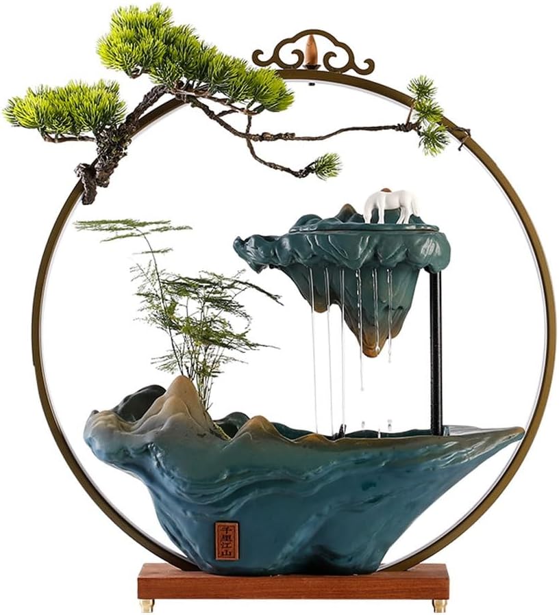 GUERNSEY Tabletop Fountain Chinese Creative Rockery and Flowing Water Ornaments Home Living Room Desktop Circulating Water Fountain Ornaments Indoor Waterfall Feature Indoor Fountain