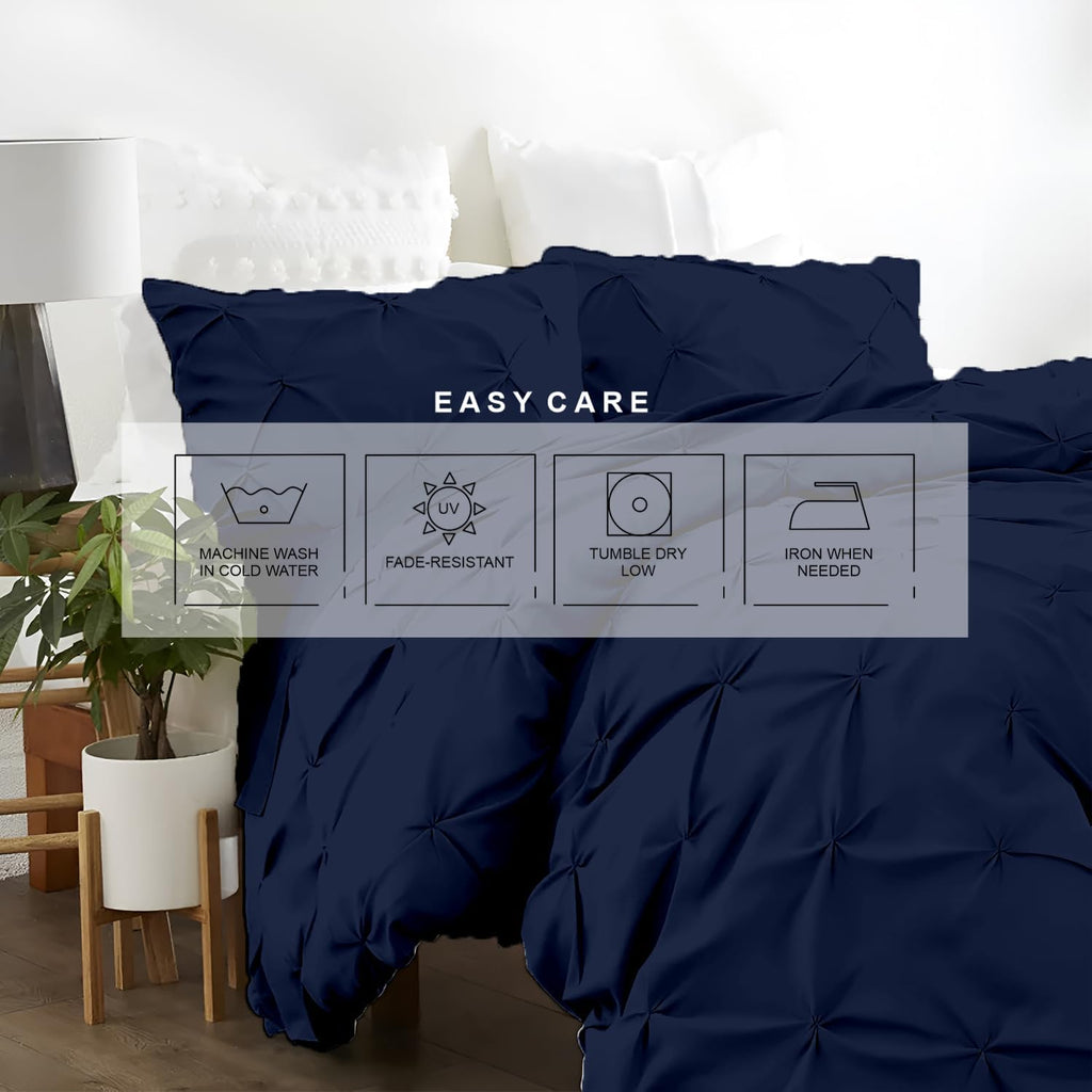 Kotton Culture 120'x 120' 3 Pc Super King Plus Pinch Pleated - Pintuck Duvet Cover Set - 100% Egyptian Cotton 600 TC - Zipper Closure & 7 Internal Ties- Fits Extra Large King Inserts - Navy Blue
