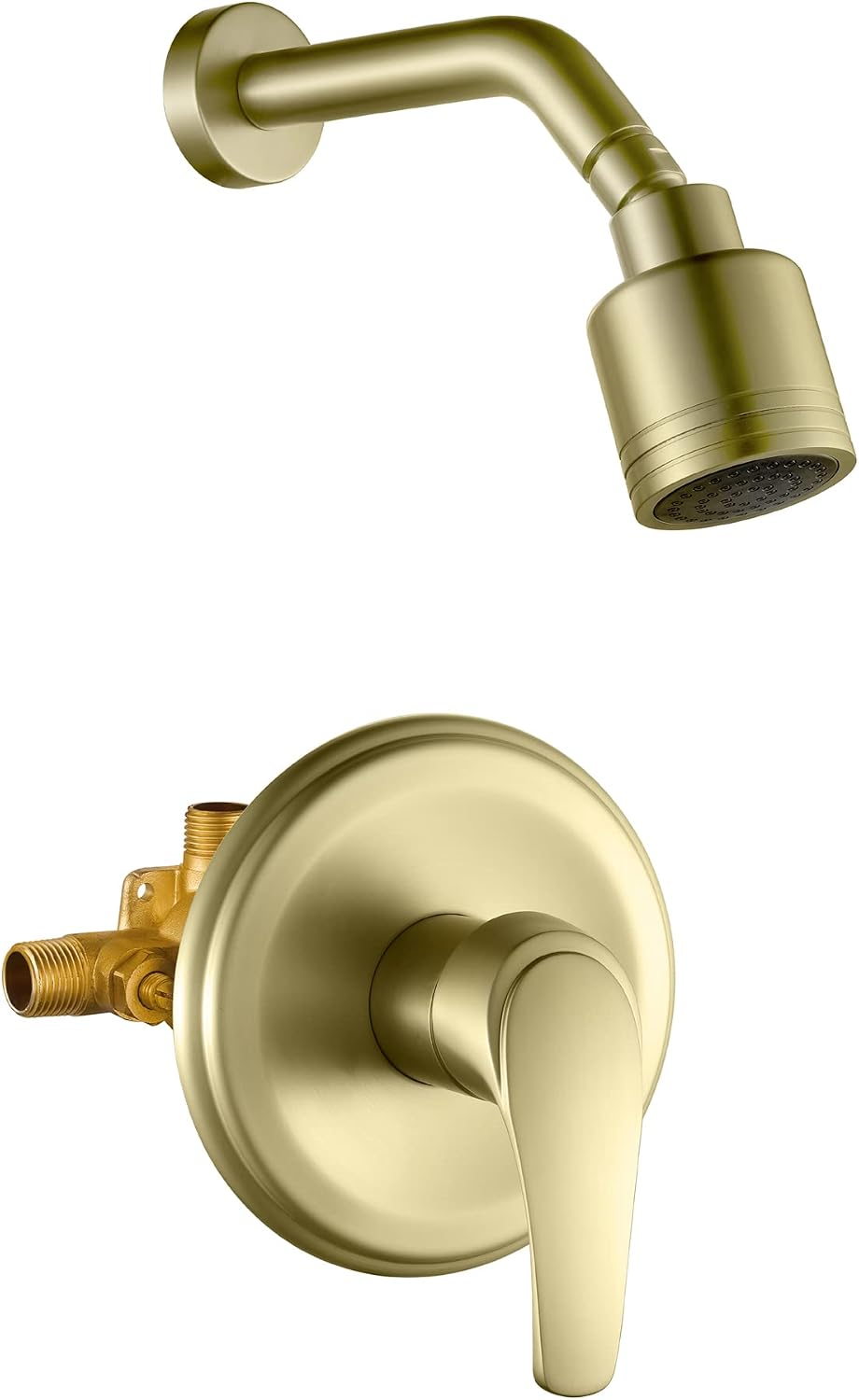 Wall Mounted Shower Faucet Set, Shower Fixtures Shower Mixer, Single Function Shower Trim Kit Pressure Balancing Shower System with Single Spray Detachable Clean Shower Head,Brushed Gold