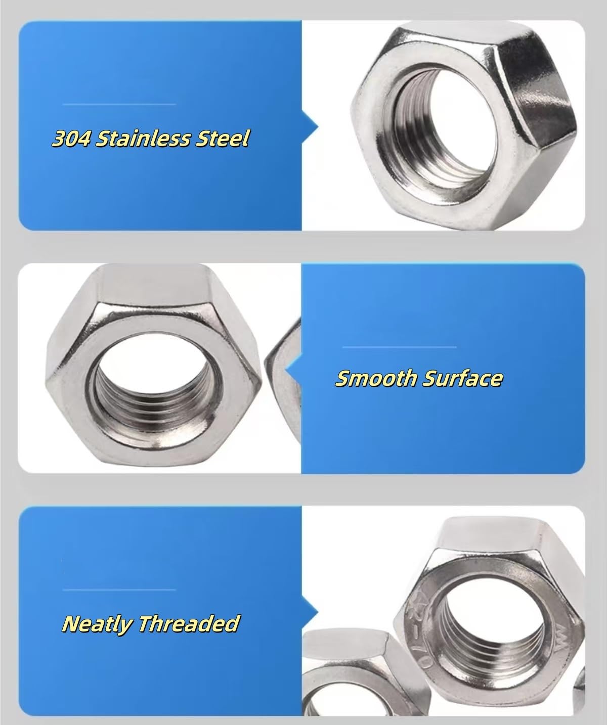 Nyloc Nuts, 1pcs Stainless Steel Metric Full Thread, Nuts for Screws,M1.0/M1.2/M1.4/M1.6/M2/...M52/M56/M64(M56)