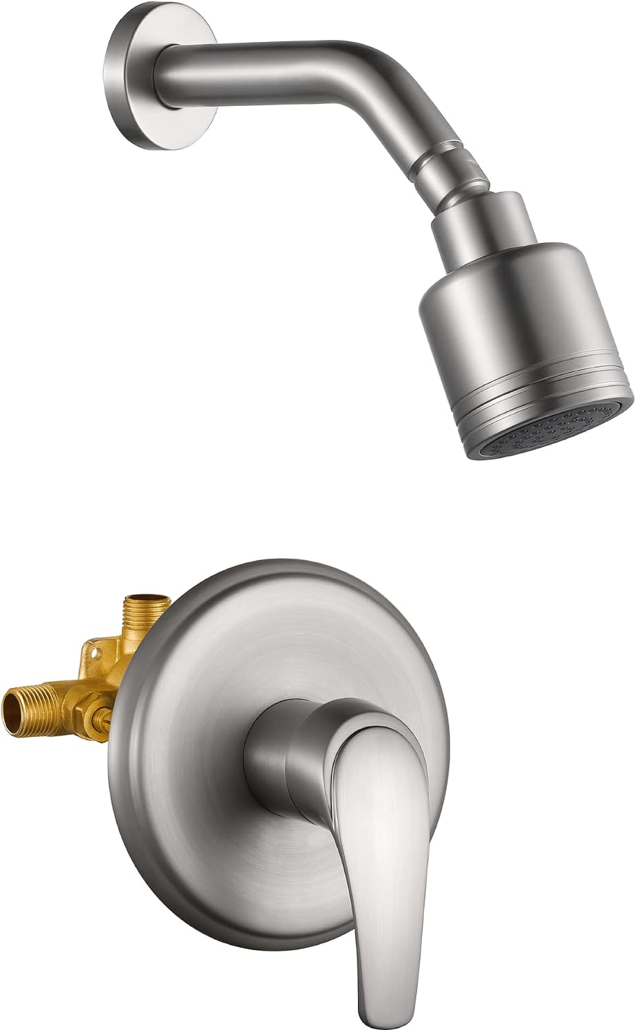 Wall Mounted Shower Faucet Set, Shower Fixtures Shower Mixer, Single Function Shower Trim Kit Pressure Balancing Shower System with Single Spray Detachable Clean Shower Head,Brushed