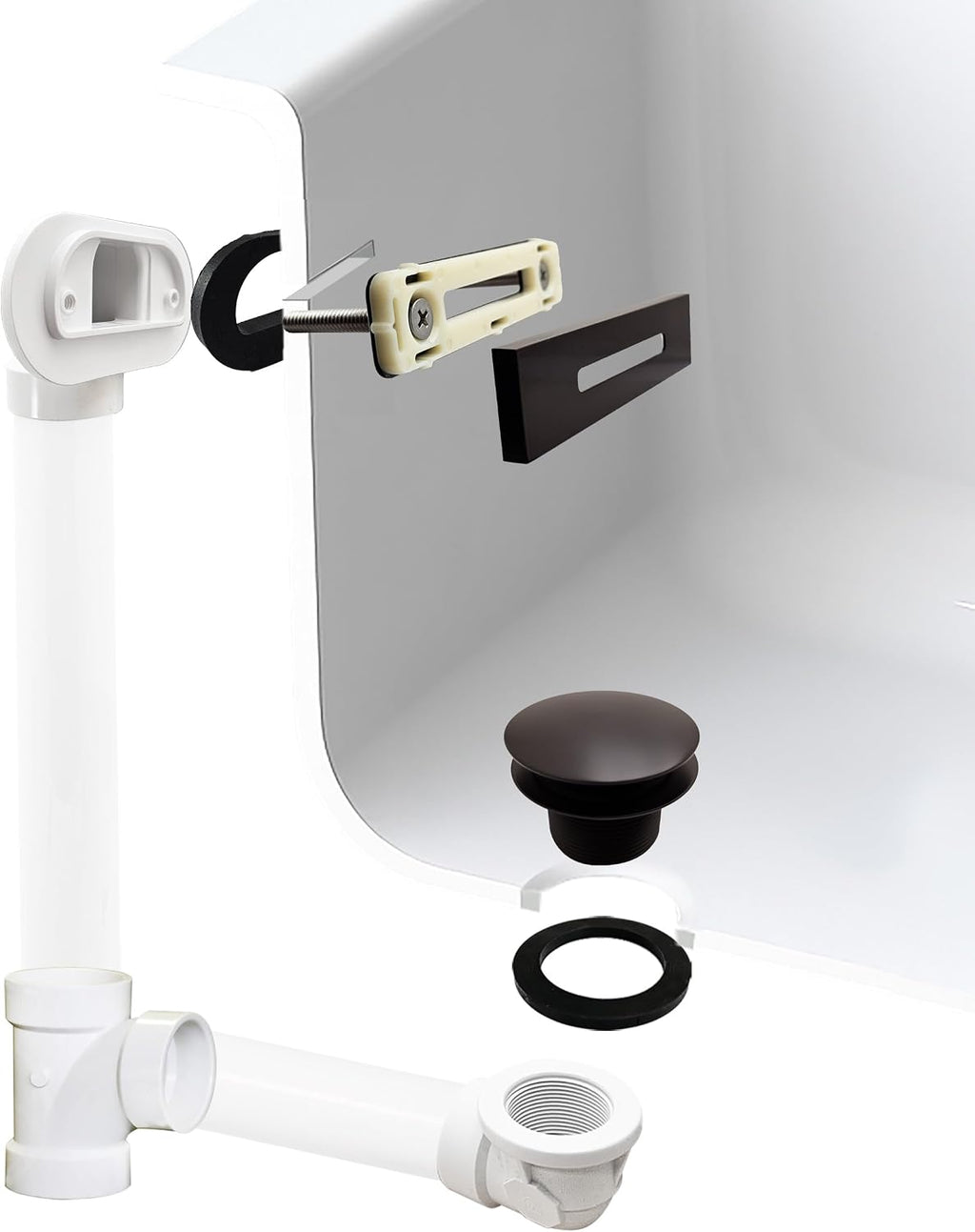 Westbrass D560RK-12 SCH. 40 PVC 1-1/2' Coarse Thread Plumber's Pack Tip-Toe Bathtub Drain Plug with Linear Overflow Faceplate, Tee & Elbows, Oil Rubbed Bronze (5-Pack)