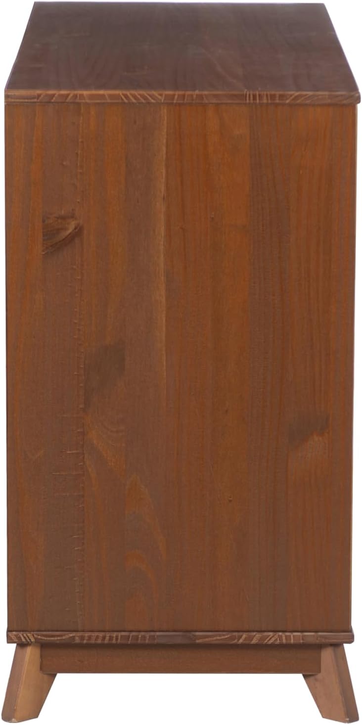 Powell Fordham Walnut Solid Pine Wood Twin Sized Platform Bed with Six Drawer Dresser and Set of 2 Two Drawer Nightstands