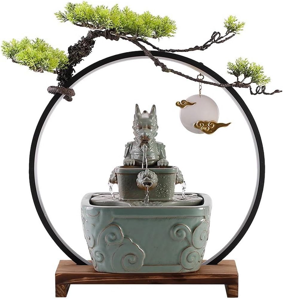 GUERNSEY Tabletop Fountain Creative Ceramic Circulating Water Desktop Fountain Chinese Style Living Room Office Decorations Indoor Desktop Fountain Indoor Waterfall Feature Indoor Fountain