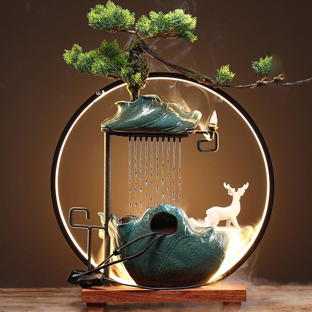 GUERNSEY Tabletop Fountain Creative Desktop Circulating Water Fountain Living Room Desk Water Ornaments Indoor Ceramic Decorations Indoor Waterfall Feature Indoor Fountain