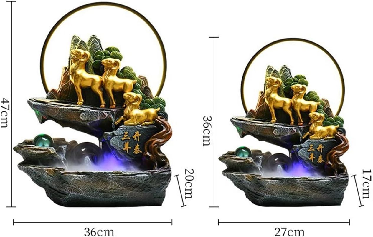 Tabletop Indoor Fountain Tabletop Rockery Fountain Feng Shui Meditation Relaxation Desktop Decor(Large)