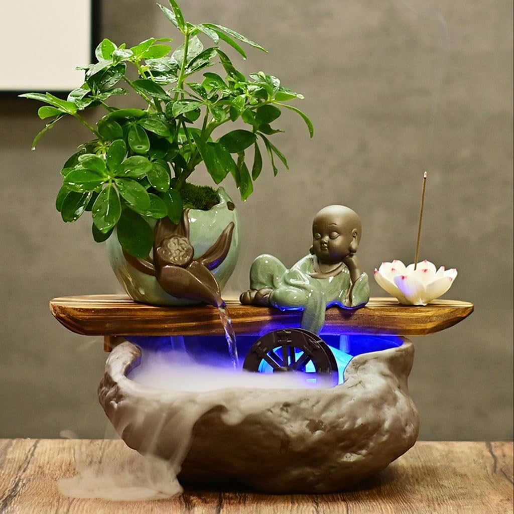 GUERNSEY Tabletop Fountain Home Desktop Flowing Water Small Fish Tank Living Room Water Wheel Fountain Ornaments Waterscape Decorations Indoor Fountain