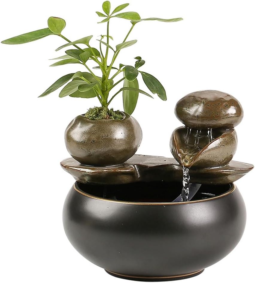 GUERNSEY Tabletop Fountain Tabletop Fountains Simple Ceramic Water Ornaments Chinese Tea Room Tea Table Circulating Water Fountain Ornaments Study Decorations Indoor Fountain