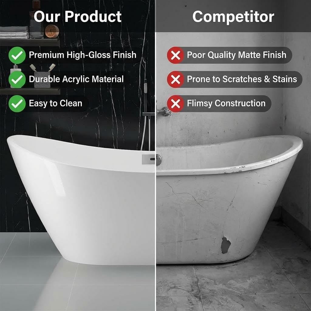 59' Acrylic Freestanding Bathtub, Free Standing Soaking Tub, Freestanding Tub with Overflow and Matte Silver Drain, Modern Bathtub for Bathroom, Hotel, Easy to Install, CUPC Certified, White, SKY-T