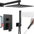 Heyalan Shower System Square Rain Shower System Head Shower Faucet Fixture 2 in 1 Handheld Shower Sprayer Rough in Valve Wall Mount Bathroom Rainfall Combo Set High Pressure,12 Inch,Matte Black