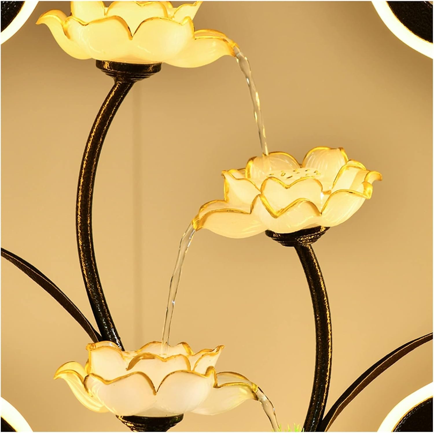 HIHELO Indoor Tabletop Waterfall Fountain Tabletop Fountain with Light Ceramic Circulating Water Fountain Decoration Home Living Room Interior Creative Desktop Landscape Meditation Fountain