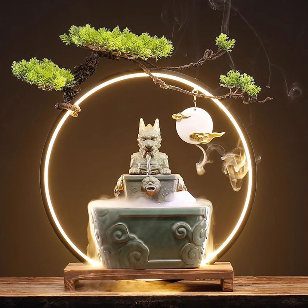 GUERNSEY Tabletop Fountain Creative Ceramic Circulating Water Desktop Fountain Chinese Style Living Room Office Decorations Indoor Desktop Fountain Indoor Waterfall Feature Indoor Fountain