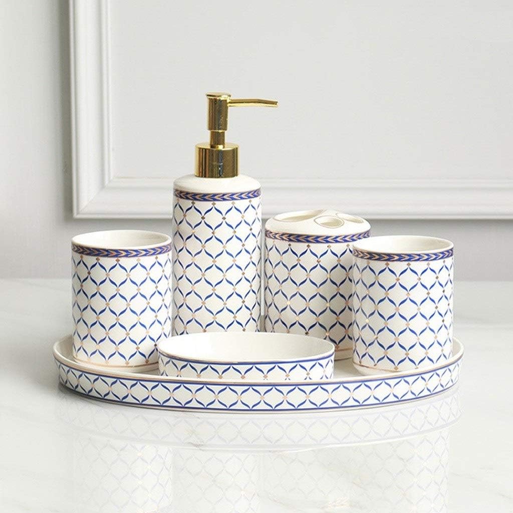 Kitchen Soap Dispenser 6-piece Ceramic Bathroom Accessories Set Soap Dispenser Toothbrush Holder Mug Soap Dish and Utility Tray Household Items Gift Countertop Soap Dispensers ( Color : Green )