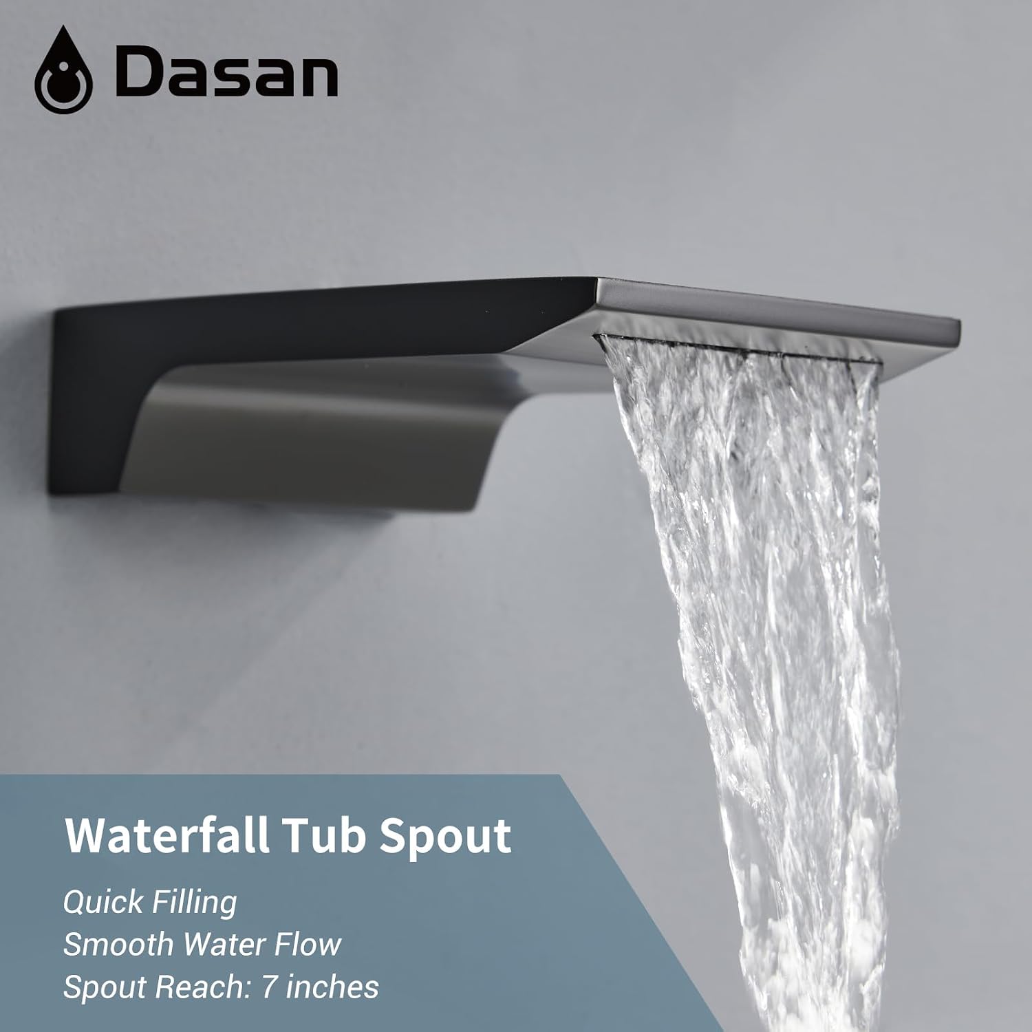 DASAN Tub Shower Faucets Sets Complete Matte Black Bathtub Shower System with Waterfall Tub Spout, Bathtub Faucet Set Tub and Shower Faucet Combo Trim Kit with Valve, DA-SS04MB-S10W