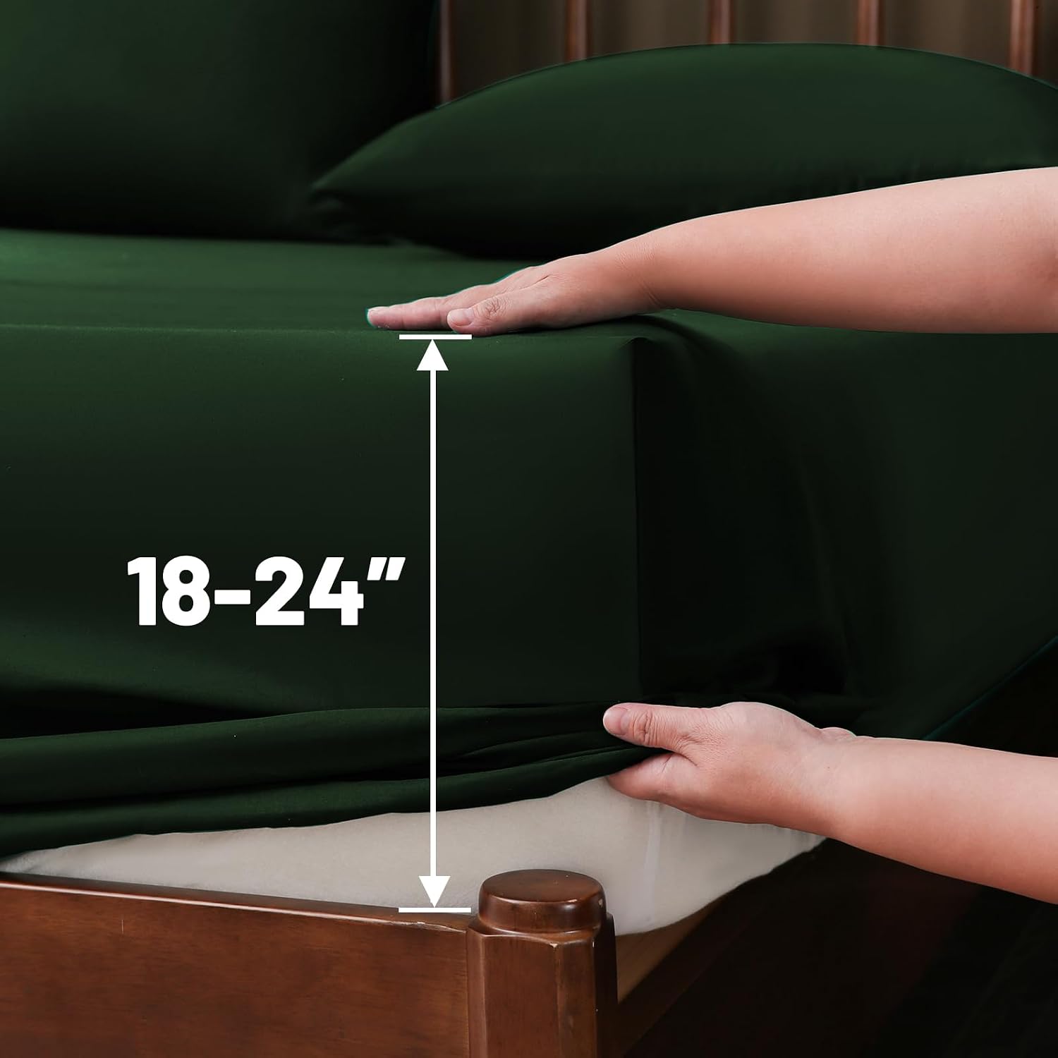 Extra Deep Pocket California King Sheets 18-24 Inch 100% Egyptian Cotton 1000 Thread Count Sateen Weave Soft Breathable 4 Pieces（California King,Forest Green）