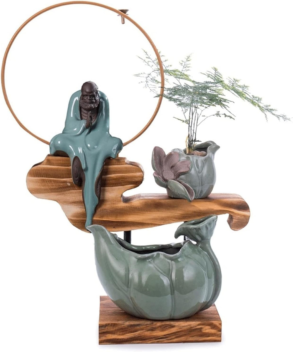 HIHELO Desktop Fountain Tabletop Fountain Chinese-Style Ceramic Zen Water Device Decoration Porch Living Room Office Desktop Fountain Decoration Water Fountain Outdoor