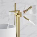 RUMOSE Brushed Gold Bathtub Filler Freestanding Tub Filler Floor Mount Tub Faucet Waterfall Bathtub Faucet with CUPC Certified High Flow Brass Bath Shower Faucets with Handheld Sprayer