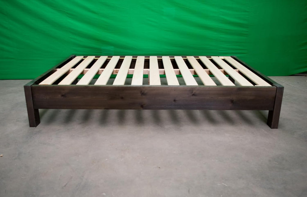 Farmhouse Wood Platform Bed Frame, Twin XL Size - Rustic & Modern Style, Brown Finish, Solid Pine, No Box Spring Needed, Amish Made in USA