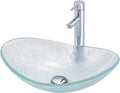 Tempered Glass Vessel Bowl Sink, Top Mount Installation Bathroom Sinks Above Counter, Oval Boat Vanity Countertop Sink Bowl with Chrome Faucet,Single Basin Set (Complete Set)