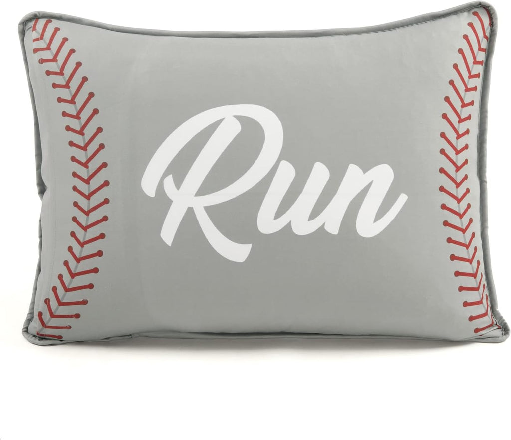 Lush Decor Baseball Game Reversible Quilt Queen Size 5 Piece Set Full/Queen Gray & Navy - Kids Bedding Set Full Quilt - Sports Decor - Baseball Bedding