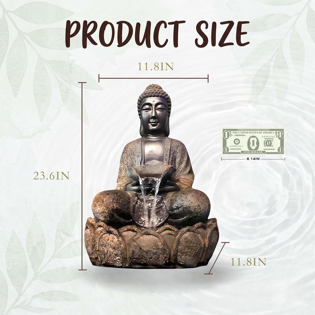 Outdoor Water Fountain, Buddha Water Outside, Garden Fountain, Statue Indoor/Outdoor for Home, Buddha Decor & Gifts, Buddah, Buda, Budda, Buddhas, Feng Shui (Miniature)
