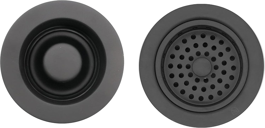 Westbrass CO2185-62 Combo Pack 3-1/2' Post Style Large Kitchen Sink Basket Strainer and Waste Disposal Drain Flange with Stopper, Matte Black