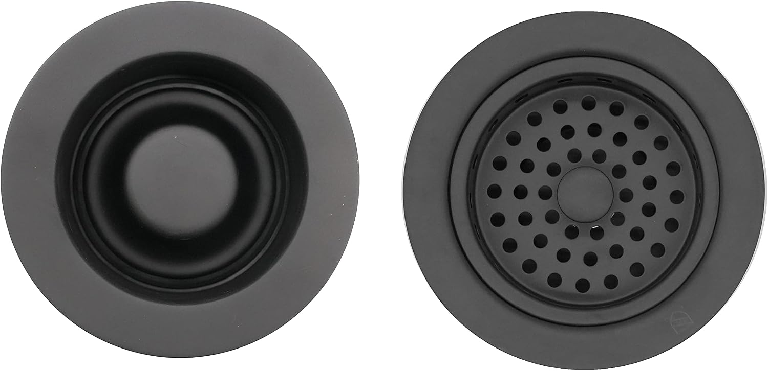Westbrass CO2185-62 Combo Pack 3-1/2' Post Style Large Kitchen Sink Basket Strainer and Waste Disposal Drain Flange with Stopper, Matte Black