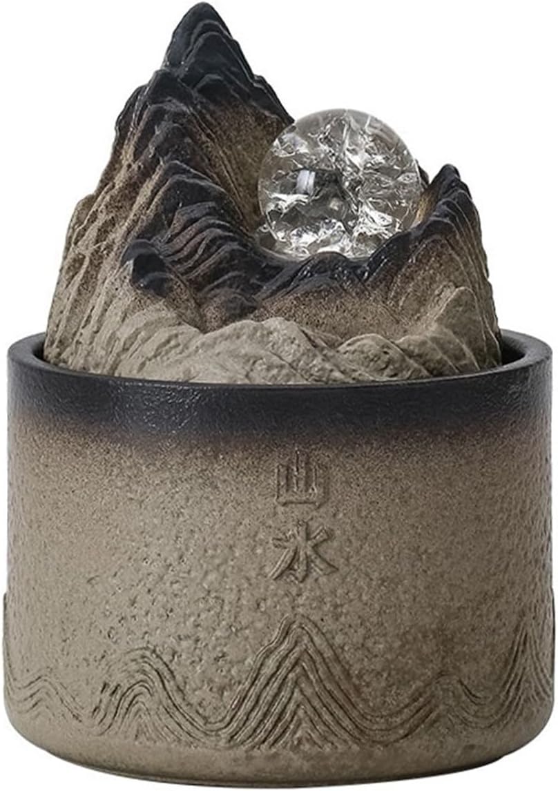 Indoor Fountain Ceramic Ornaments for Home, Office, Wigwam, Flowing Water Cycle, Small Desktop Fountain, Water Features Attracting Wealth Table Fountain(Brown)