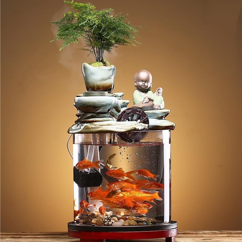 GUERNSEY Tabletop Fountain Tabletop Fountain Creative Ceramic Fish Tank Living Room Fountain Desktop Flowing Water Ornaments Small Home Circulation Fish Tank Indoor Fountain