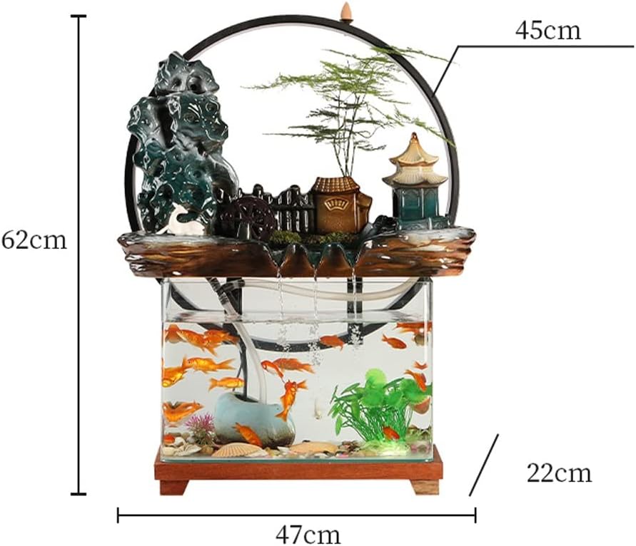HIHELO Desktop Fountain Tabletop Fountain Ceramic Waterfall Fountain with Lamp Ring and Fish Tank Tabletop Flowing Water Decoration Office Home Decoration Water Fountain Outdoor (Color : A)